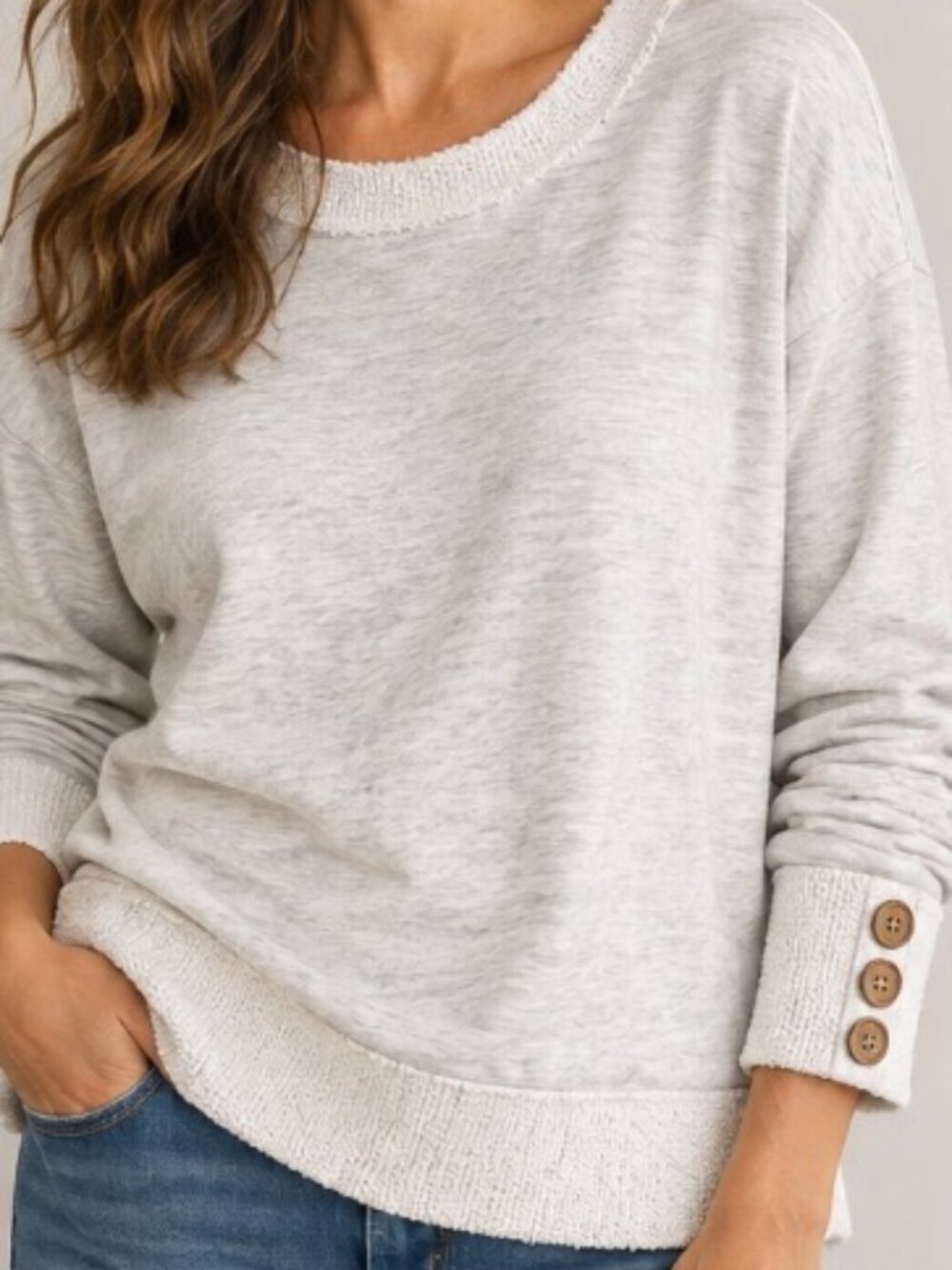 Soft Surroundings Cotton Blend Textured Knit Sweatshirt Button Cuf Size PS